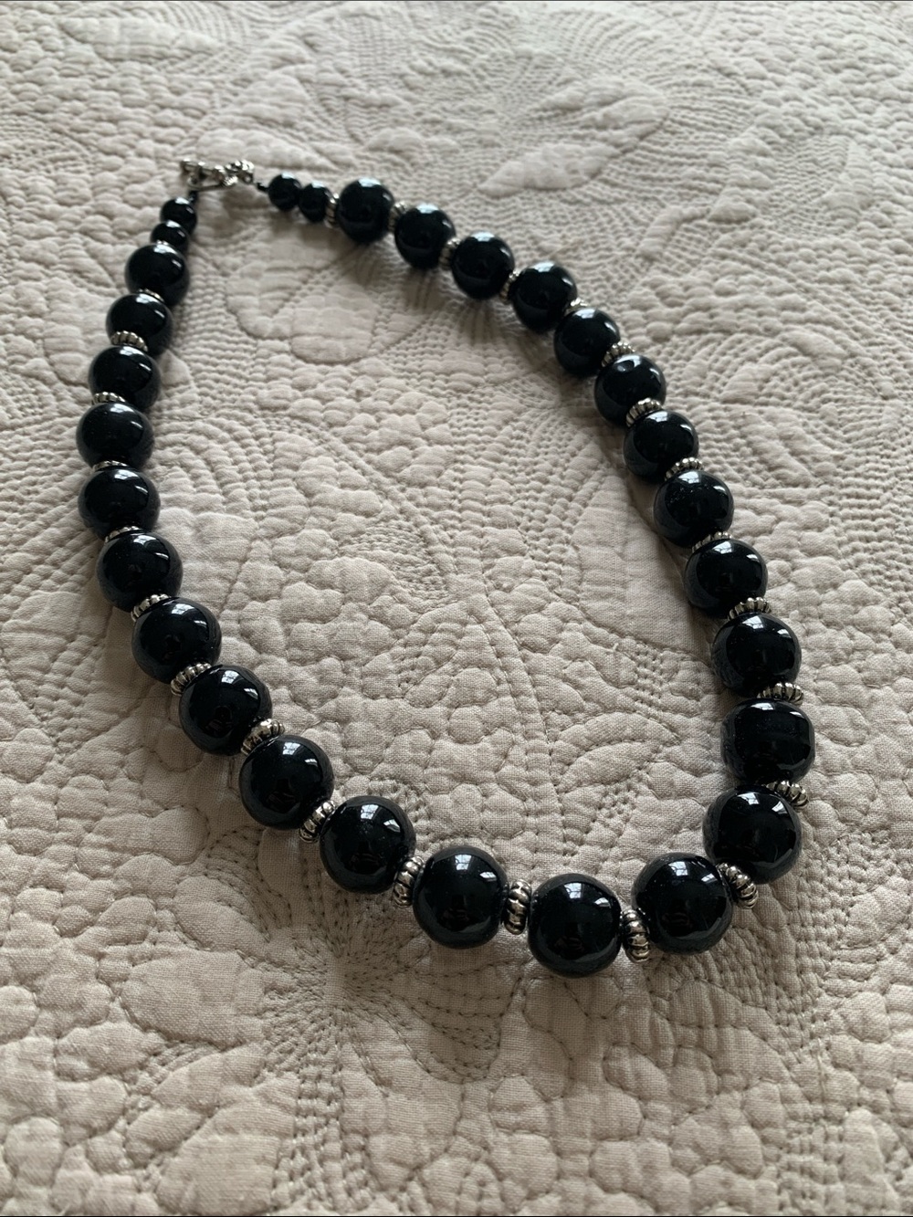 Black Obsidian Necklace with Silver Accents - Women Jewelry